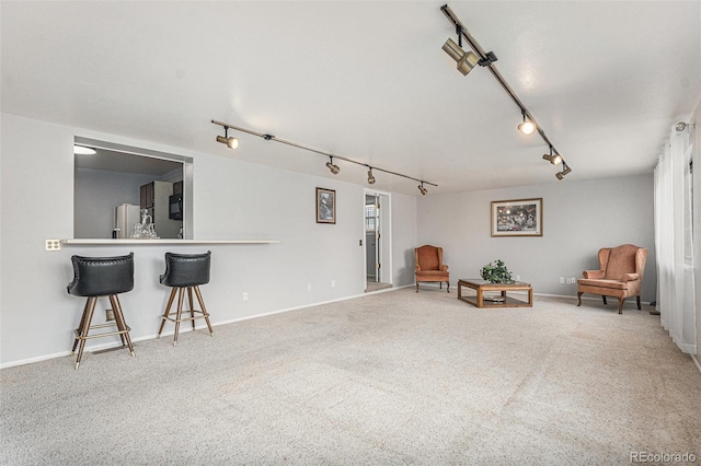 7644 Wyandot St, Denver, CO 80221 - living area featuring rail lighting and carpet flooring