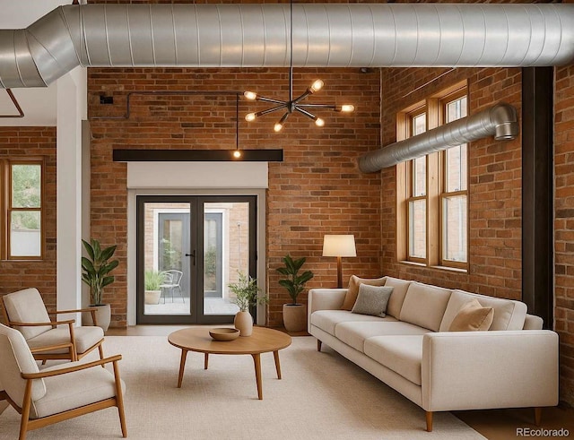 3033 Blake St Unit 121, Denver, CO 80205 - living room featuring brick wall