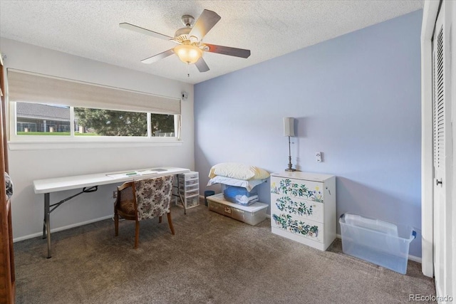 7172 S Vine Cir, Centennial, CO 80122 - home office with carpet floors, a textured ceiling, and a ceiling fan