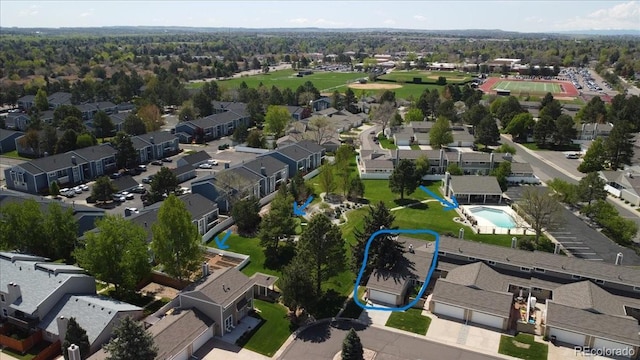 7172 S Vine Cir, Centennial, CO 80122 - aerial perspective of suburban area with a pool