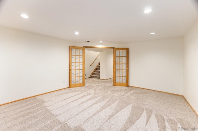 9346 Lark Sparrow Dr, Highlands Ranch, CO 80126 - unfurnished room with recessed lighting, light carpet, stairway, and baseboards