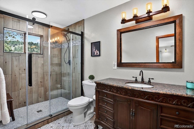 1539 Bluebird Dr, Bailey, CO 80421 - bathroom with vanity, a stall shower, and tile patterned floors