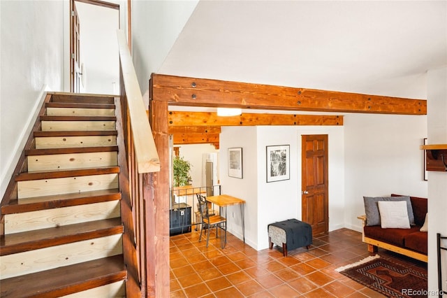 11 Baca Mdws, Moffat, CO 81131 - stairway featuring beam ceiling and tile patterned floors