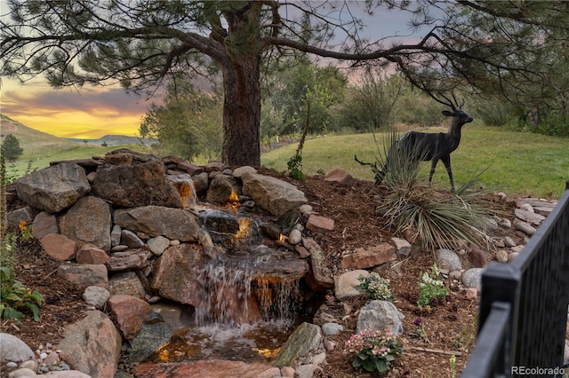 view of yard at dusk