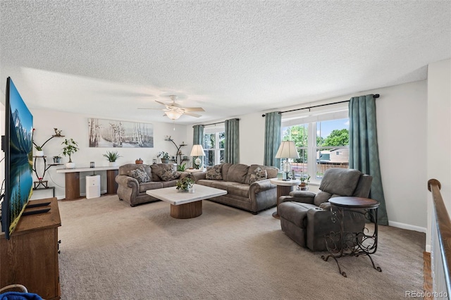 2315 N Murray Blvd, Colorado Springs, CO 80915 - living room with a textured ceiling, carpet flooring, and ceiling fan