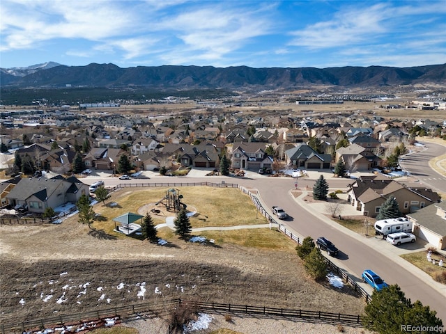 birds eye view of property with a mountain view