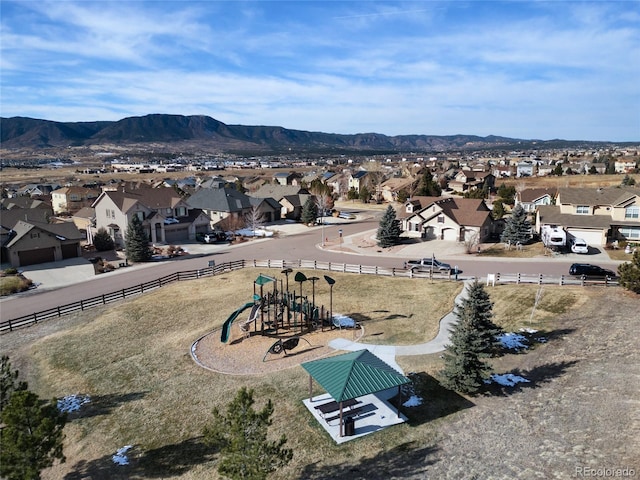 drone / aerial view with a mountain view