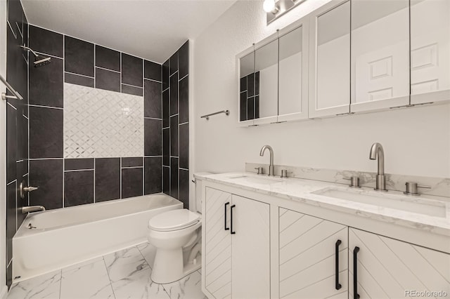 3200 S Federal Blvd Unit 5, Denver, CO 80236 - bathroom featuring marble finish floors, double vanity, and shower / washtub combination