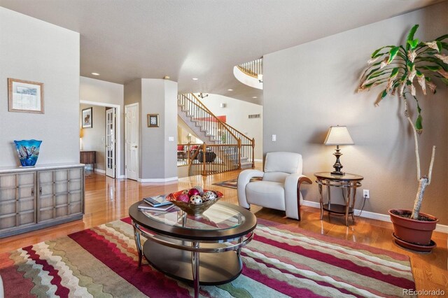 living area featuring hardwood / wood-style flooring