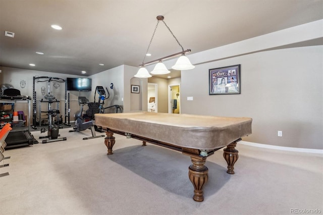 10834 Bobcat Ter, Lone Tree, CO 80124 - rec room featuring pool table, carpet floors, and recessed lighting
