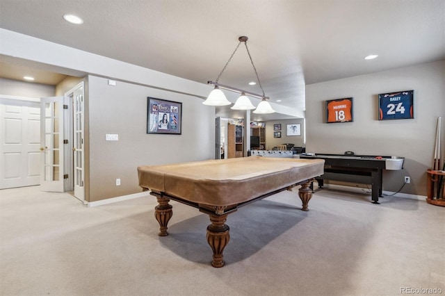 playroom with carpet flooring and billiards