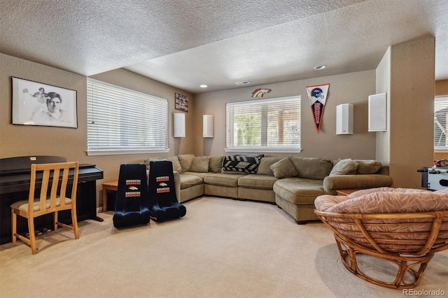 10834 Bobcat Ter, Lone Tree, CO 80124 - carpeted living area with a textured ceiling