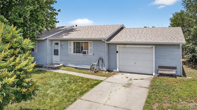 6545 Brook Forest Dr, Colorado Springs, CO 80911 - single story home with a shingled roof, driveway, a garage, a front yard, and cooling unit