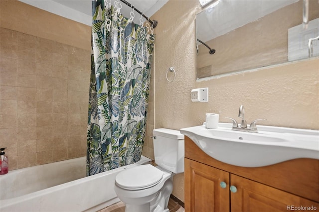 6545 Brook Forest Dr, Colorado Springs, CO 80911 - full bathroom with a textured wall, shower / tub combo, and vanity