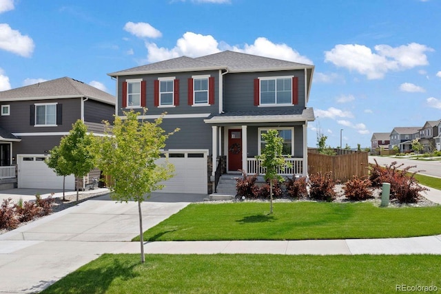 14100 Shasta Daisy St, Parker, CO 80134 - view of front of property with an attached garage, concrete driveway, covered porch, and a shingled roof