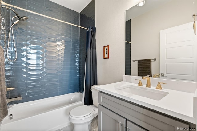 full bathroom featuring vanity, toilet, and shower / tub combo