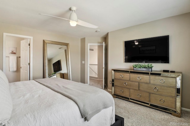 16164 E Hinsdale Ave, Aurora, CO 80016 - bedroom featuring visible vents, baseboards, ceiling fan, and light carpet