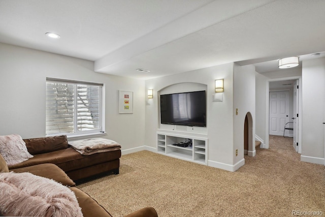 16164 E Hinsdale Ave, Aurora, CO 80016 - carpeted living room featuring baseboards and visible vents