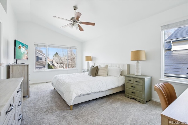 3974 Cambridge Ave, Broomfield, CO 80020 - bedroom featuring baseboards, lofted ceiling, a ceiling fan, and light colored carpet