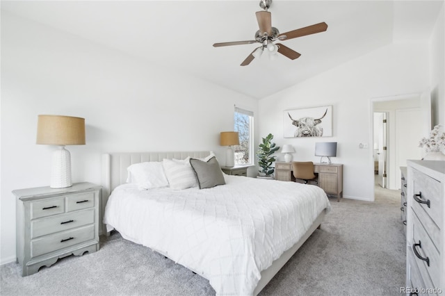 3974 Cambridge Ave, Broomfield, CO 80020 - bedroom with baseboards, lofted ceiling, light colored carpet, and ceiling fan