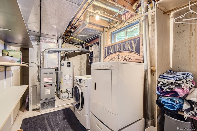 2890 W Long Cir Unit A, Littleton, CO 80120 - laundry room featuring water heater, independent washer and dryer, and heating unit