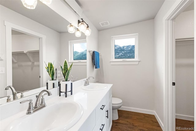 585 N Railroad St, Buena Vista, CO 81211 - bathroom with double vanity, a walk in closet, and wood finished floors