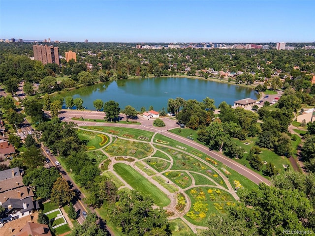 aerial view with a water view