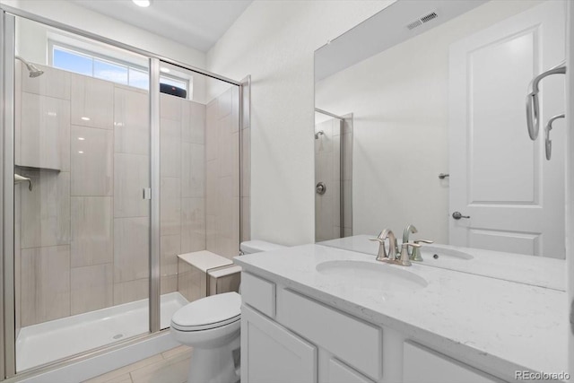 14601 Hudson St, Thornton, CO 80602 - bathroom with a shower stall, vanity, and tile patterned floors