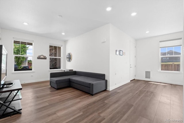 14601 Hudson St, Thornton, CO 80602 - living room featuring wood finished floors and recessed lighting