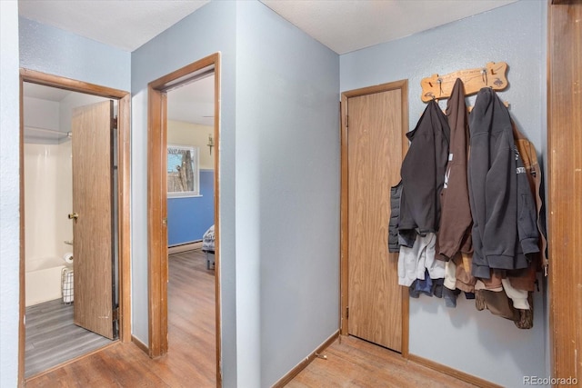 hall with light hardwood / wood-style floors