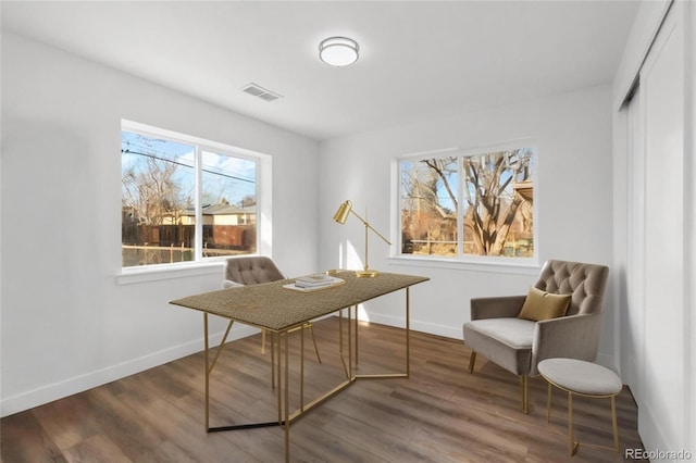 office space featuring dark hardwood / wood-style flooring