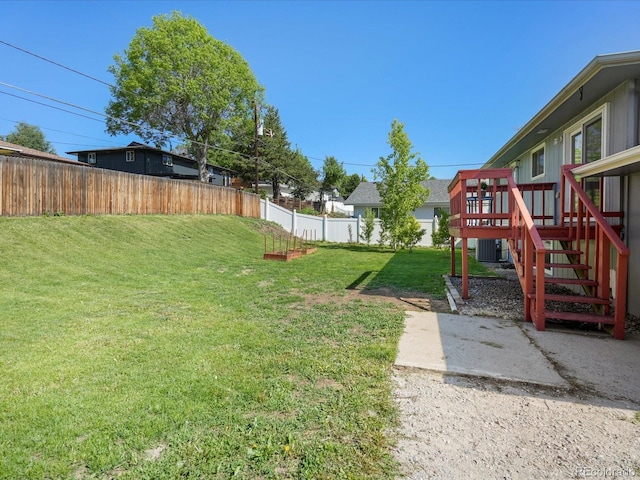 6869 Quay St, Arvada, CO 80003 - view of yard featuring cooling unit, a wooden deck, and stairway