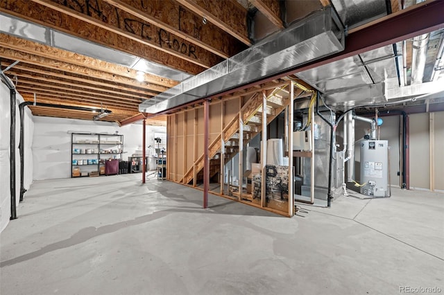 basement featuring water heater