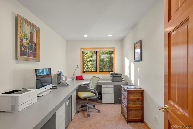 28890 Pinewood Vista Dr, Evergreen, CO 80439 - home office featuring recessed lighting and light colored carpet