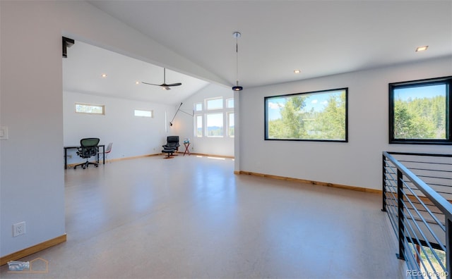 548 Coughlin Meadows Rd, Boulder, CO 80302 - unfurnished living room with vaulted ceiling and recessed lighting