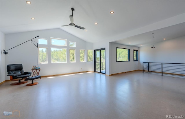 548 Coughlin Meadows Rd, Boulder, CO 80302 - unfurnished room featuring ceiling fan, high vaulted ceiling, and recessed lighting