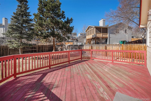 wooden deck with a fenced backyard