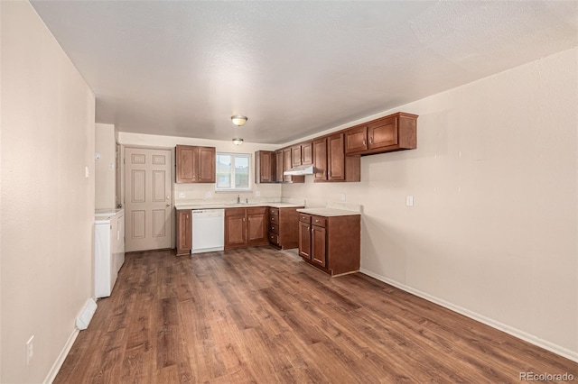 kitchen featuring dishwasher, hardwood / wood-style flooring, and sink