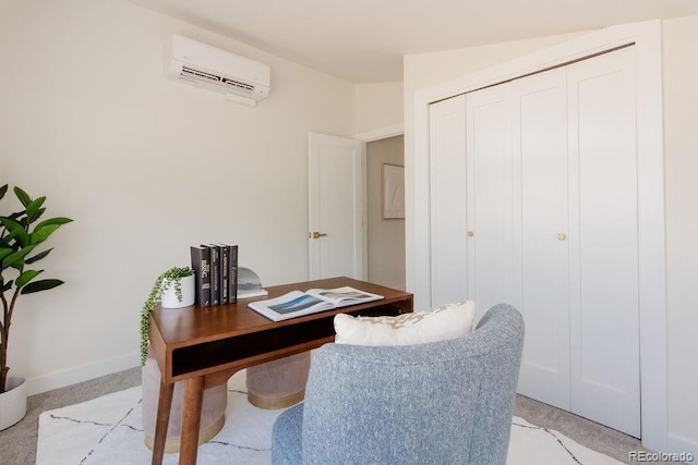 home office with baseboards and a wall mounted AC