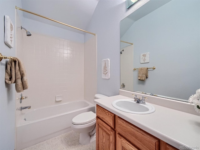 full bathroom featuring vanity,  shower combination, and toilet