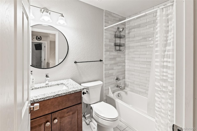 18672 E Chaffee Pl, Denver, CO 80249 - full bath featuring shower / bath combination with curtain, a textured wall, and vanity