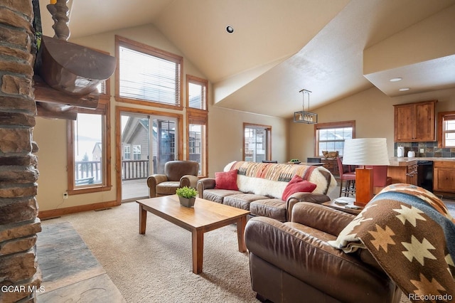 45 County Road 5223 Unit 25B, Tabernash, CO 80478 - living area featuring vaulted ceiling and light carpet