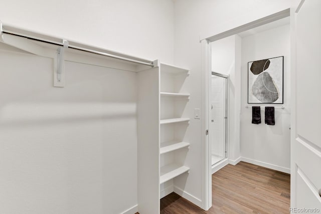 spacious closet with wood finished floors