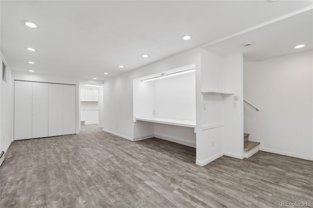 basement with light wood-type flooring