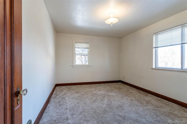 empty room featuring a healthy amount of sunlight and light colored carpet