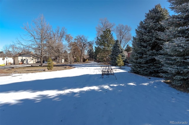 view of yard layered in snow