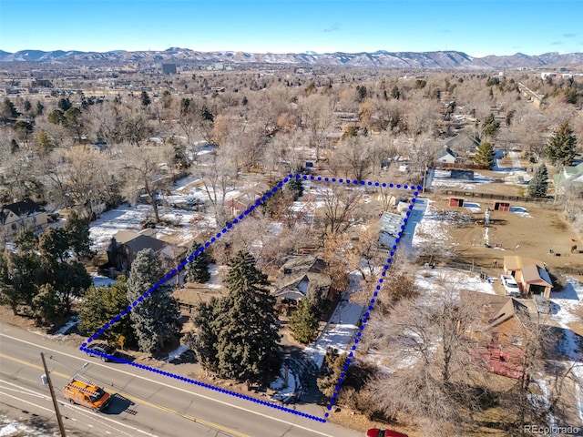 birds eye view of property featuring a mountain view