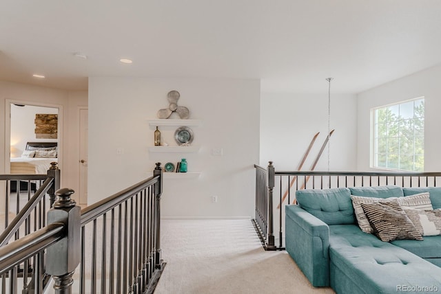 8367 Devinney St, Arvada, CO 80005 - corridor featuring an upstairs landing, carpet, and recessed lighting