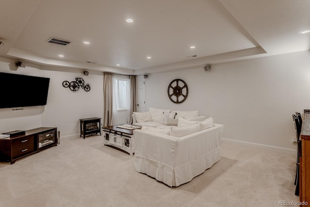 8367 Devinney St, Arvada, CO 80005 - living room featuring light colored carpet, baseboards, and recessed lighting