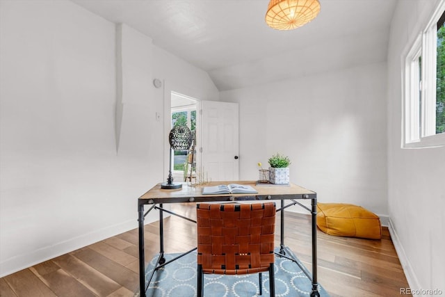 211 E Emma St, Lafayette, CO 80026 - office area with wood finished floors, lofted ceiling, and baseboards